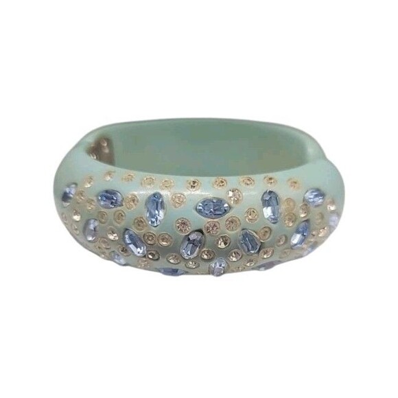 Vintage Weiss Hinged  Lucite Bangle Sparkling Multi Rhinestone Bracelet 1950s - Picture 1 of 8